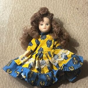 Vintage Blue and Yellow 3” Porcelain Bisque Jointed Doll Rare